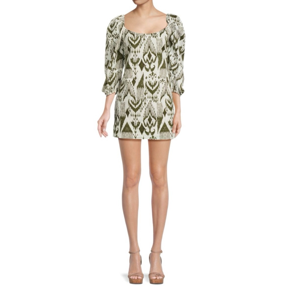 MISA Marta Pouf Ikat Print Dress Green/Cream
